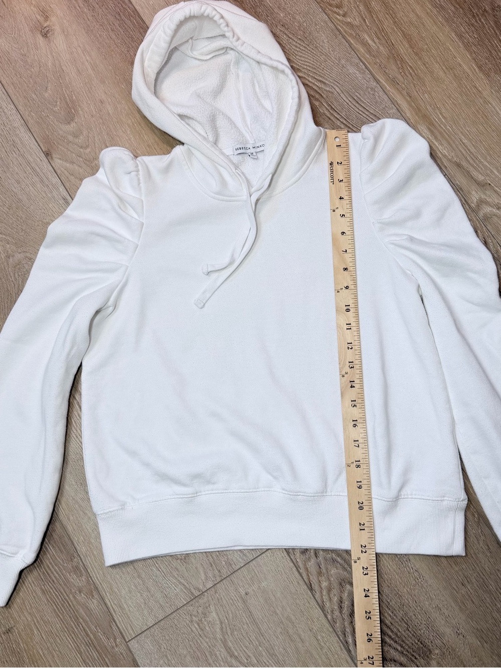 Rebecca Minkoff Janine White Puff Sleeve Hoodie Sweatshirt Size Medium, Coquette - Picture 8 of 11